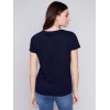 V-Neck Linen T-Shirt - Navy