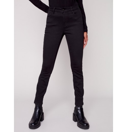 Twill Pants with Side Zipper - Black