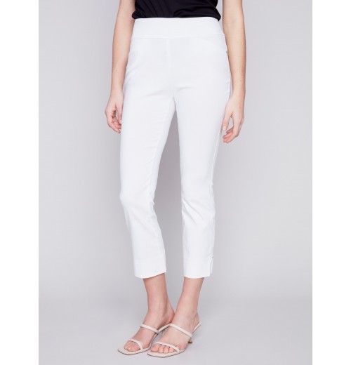 Capri Pants with Hem Slit - White