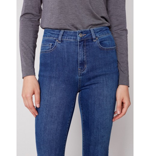 Bootcut Jeans with Asymmetrical Fringed Hem - Blue Jean