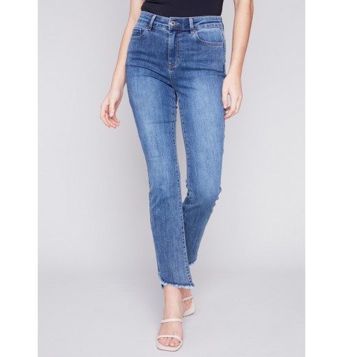 Bootcut Jeans with Asymmetrical Hem - Medium Blue