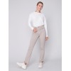 Bootcut Twill Pants with Asymmetrical Fringed Hem - Almond