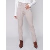 Bootcut Twill Pants with Asymmetrical Fringed Hem - Almond