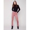 Bootcut Twill Pants with Asymmetrical Fringed Hem - Raspberry