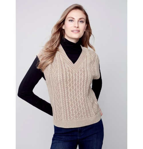 Cable Knit Sweater Vest - Truffle