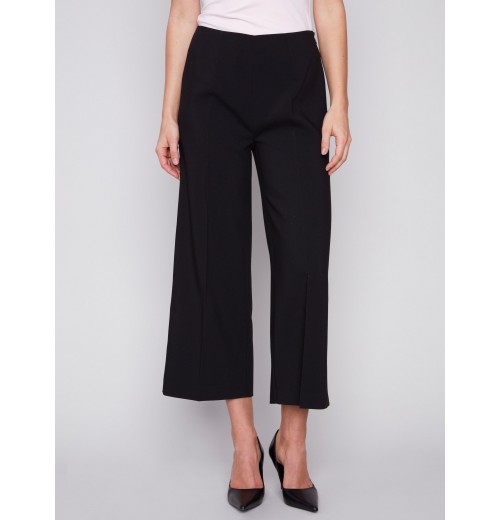 Cropped Wide Leg Pants - Black