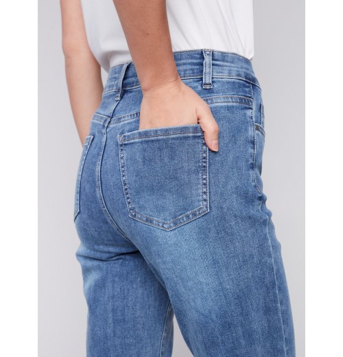 Embroidered Hem Jeans - Medium Blue