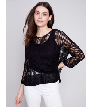 Fishnet Crochet Sweater - Black