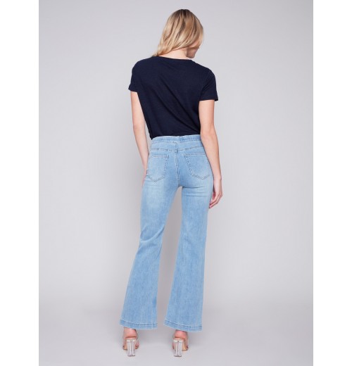 Flare Jeans with Decorative Buttons - Light Blue