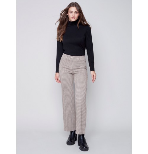 Houndstooth Flare Ponte Pants - Almond