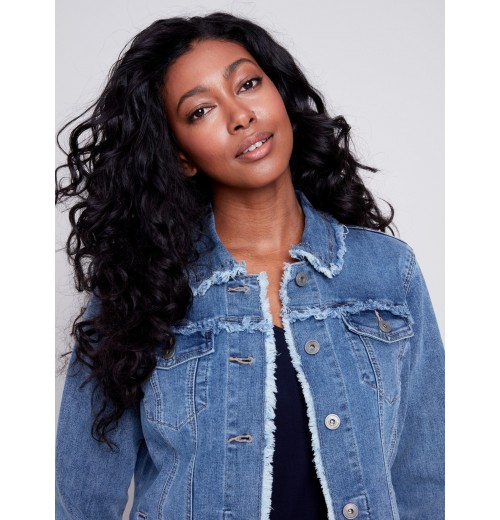 Jean Jacket with Frayed Edges - Medium Blue