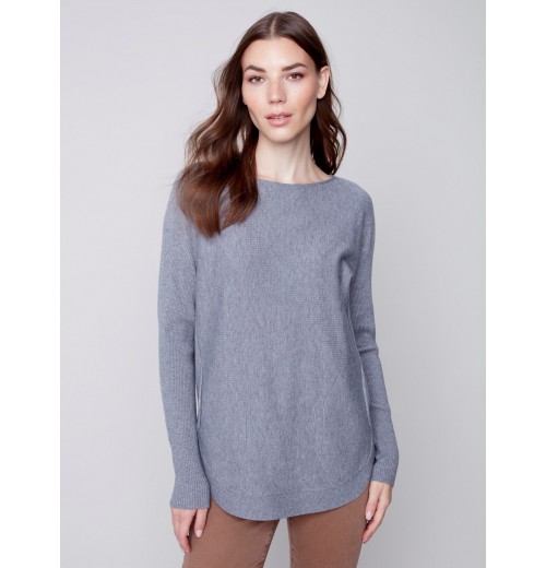 Knit Sweater with Lace-up Cuffs - Gray