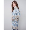 Long Jacquard Knit Cardigan - Denim