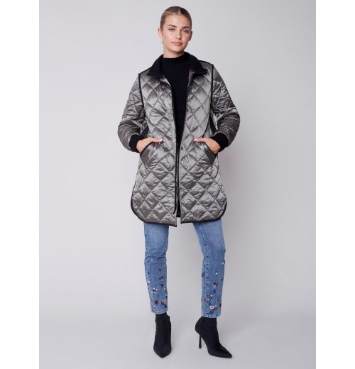 Long Quilted Puffer Jacket - Spruce