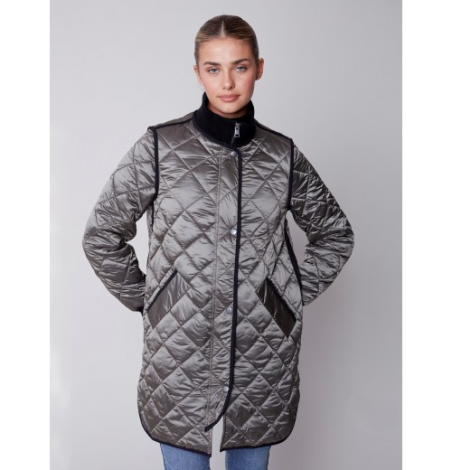 Long Quilted Puffer Jacket - Spruce