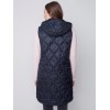 Long Quilted Puffer Vest with Hood - Black