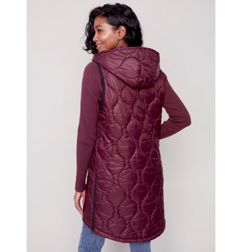 Long Quilted Puffer Vest with Hood - Port