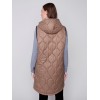 Long Quilted Puffer Vest with Hood - Truffle