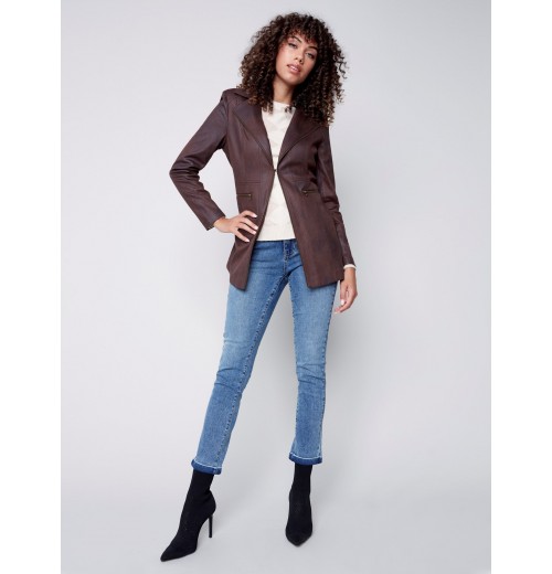 Long Vintage Faux Suede Jacket - Chocolate