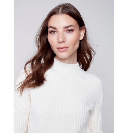 Mock Neck Rib Sweater - Ecru