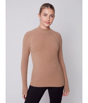 Mock Neck Rib Sweater - Truffle