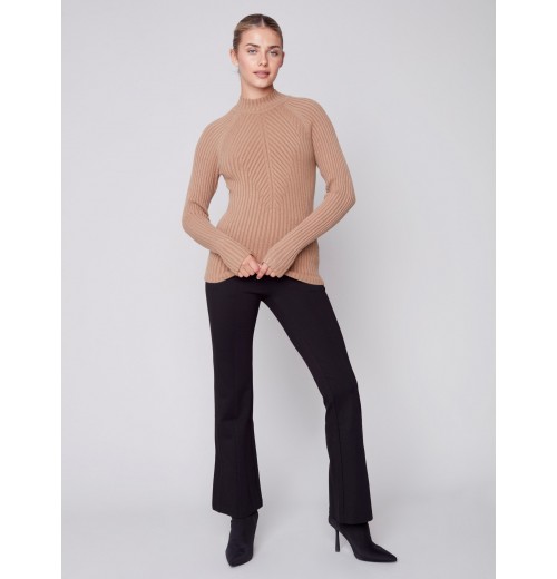 Mock Neck Rib Sweater - Truffle