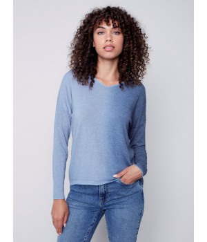 Ombré V-Neck Knit Top - Indigo