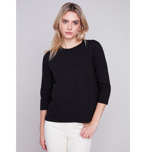 Organic Cotton Slub Knit Top - Black