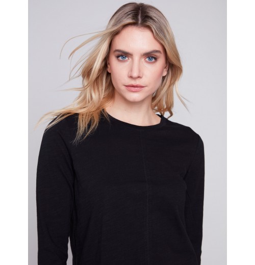 Organic Cotton Slub Knit Top - Black