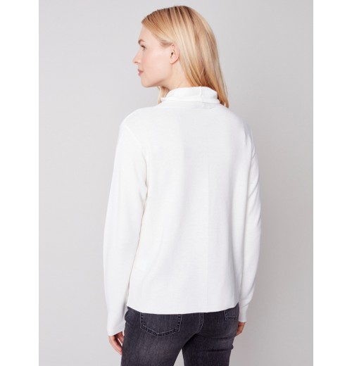 Ottoman Cotton Funnel Neck Sweater - Ecru