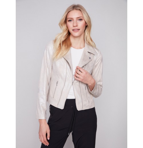 Pearlized Faux Leather Jacket - Champagne