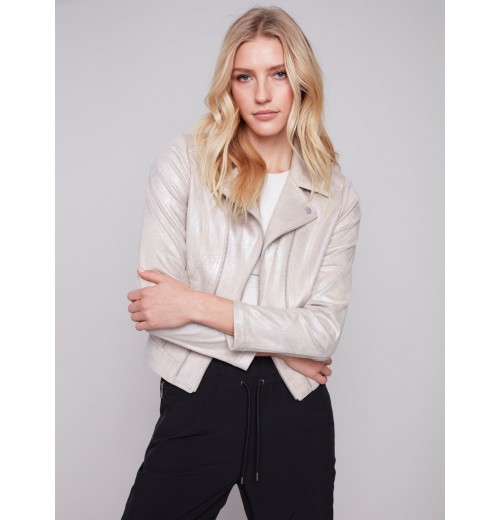 Pearlized Faux Leather Jacket - Champagne