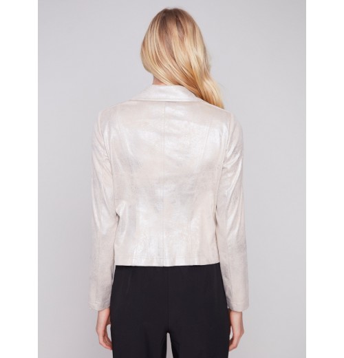 Pearlized Faux Leather Jacket - Champagne