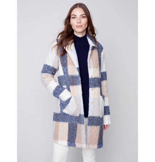 Plaid Bouclé Knit Coat - Snowflake