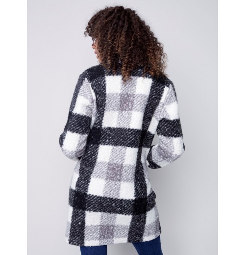 Plaid Bouclé Knit Coat - Black & Cream