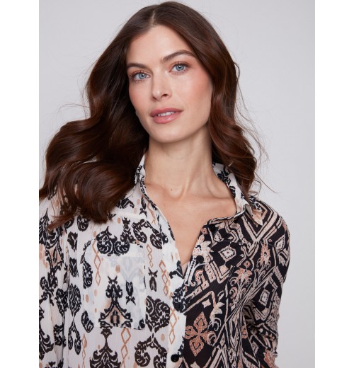 Printed Crinkle Georgette Blouse - Damask