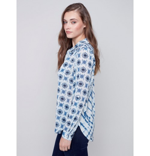 Printed Crinkle Georgette Blouse - Denim