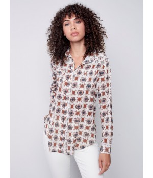 Printed Crinkle Georgette Blouse - Ecru