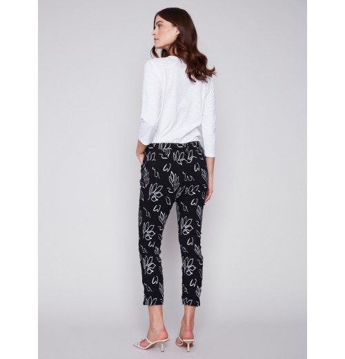 Printed Crinkle Jogger Pants - Leaves