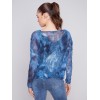 Printed Crinkle Mesh Top - Denim