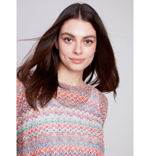 Printed Crinkle Mesh Top - Multicolor