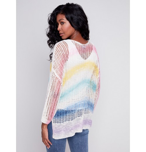 Printed Fishnet Crochet Sweater - Rainbow