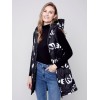 Printed Long Quilted Puffer Vest with Hood - Black & Cream