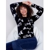 Printed Ottoman Cotton Funnel Neck Sweater - Black & White