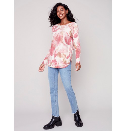 Printed Plush Knit Sweater - Orchid