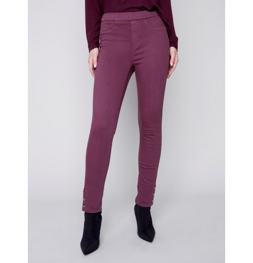 Pull-On Twill Pants with Snap Button Hem - Port