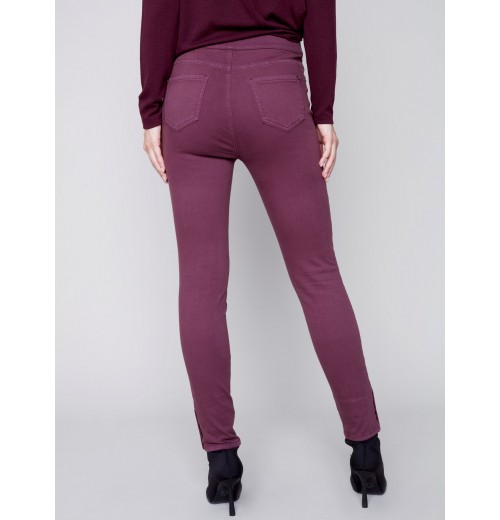 Pull-On Twill Pants with Snap Button Hem - Port