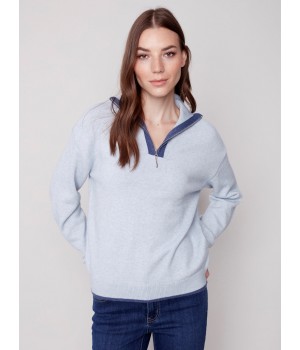 Quarter Zip Funnel Neck Sweater - Snowflake