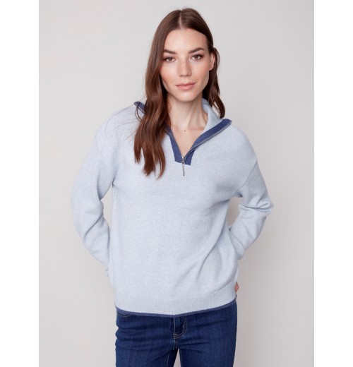 Quarter Zip Funnel Neck Sweater - Snowflake