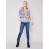 Reversible Printed Sweater with Frayed Edge - Denim